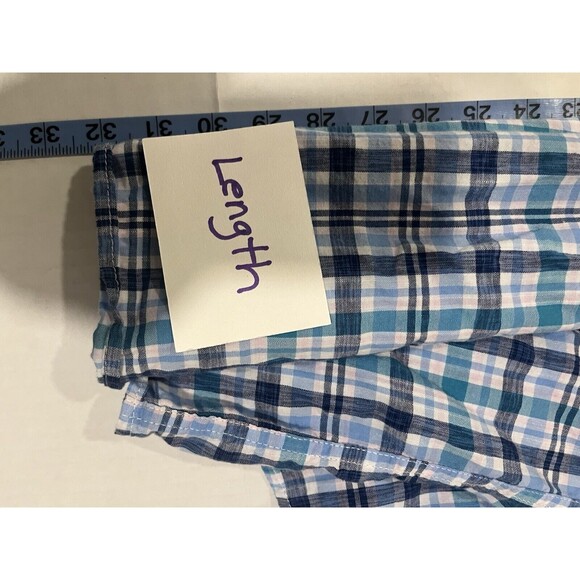 Izod Saltwater Short Sleeve Button Up Shirt Mens XXL Blue White Plaid Cotton - Picture 10 of 11
